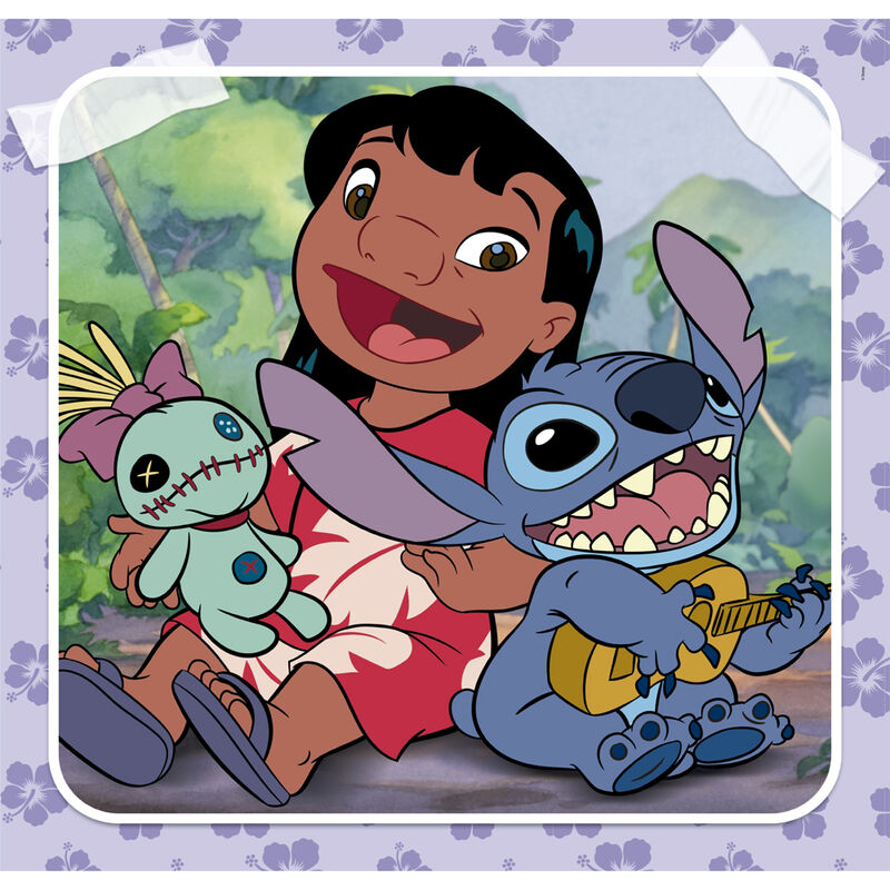 Boîte du puzzle Disney Stitch 3x48 pièces CLEMENTONI avec illustrations du personnage Stitch et images des puzzles finis