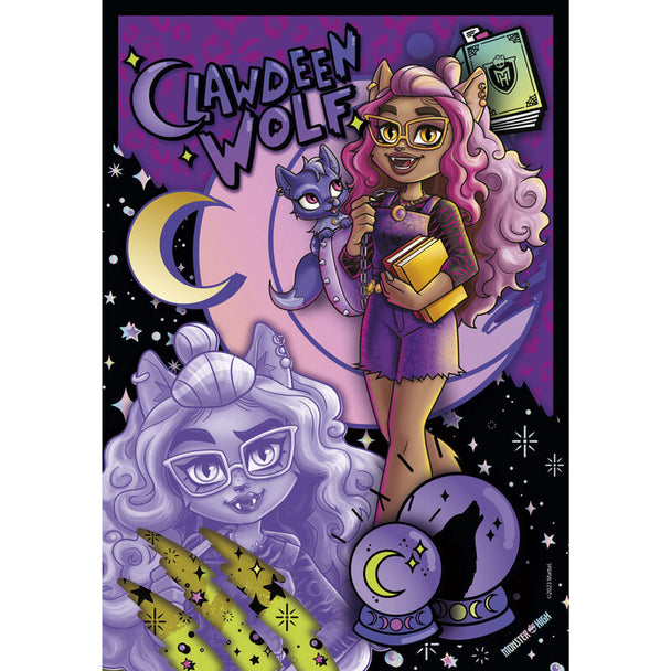 Boîte du puzzle Monster High Clawdeen Wolf 150 pièces de la marque CLEMENTONI avec visuel attractif.