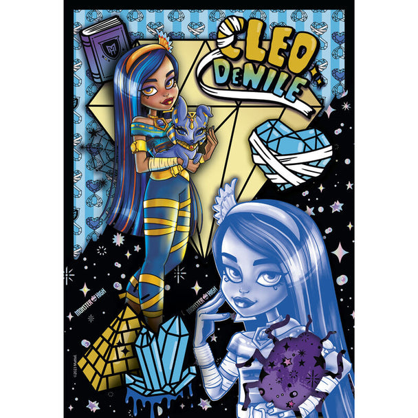 Boîte du puzzle CLEMENTONI Monster High Cleo de Nile 150 pièces, montrant l'illustration complète et les détails du packaging