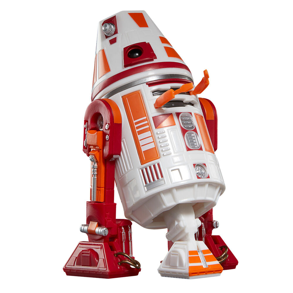 Photo de la figurine R4-6D0 posée avec un accessoire dans la main, ambiance Star Wars