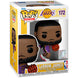 Vue détaillée de la figurine vinyle Funko POP NBA LeBron James avec les couleurs jaunes et violettes des Lakers