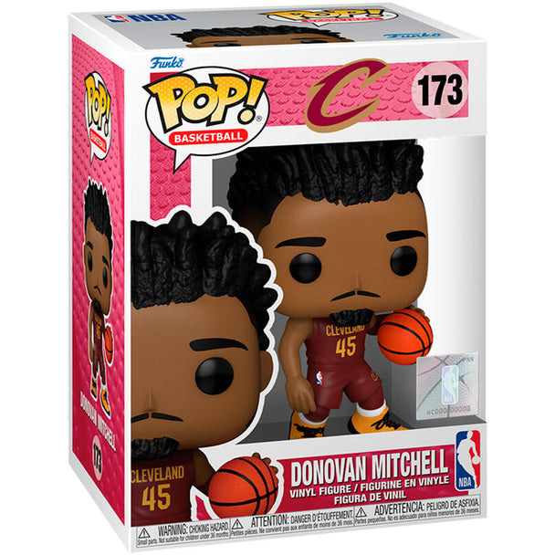 Vue rapprochée de la figurine Funko POP NBA Donovan Mitchell montrant les détails précis du vinyle et des couleurs.