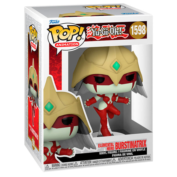 Boîte cadeau collector contenant la figurine Funko POP Elemental Hero Burstinatrix, idéale pour collectionneurs Yu-Gi-Oh!.