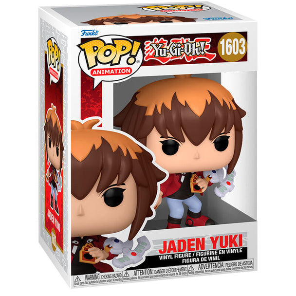 Vue rapprochée de la figurine Funko POP Jaden Yuki Yu-Gi-Oh! montrant les couleurs vives et le design unique
