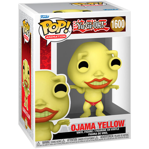 Vue rapprochée de la figurine Funko POP Ojama Yellow Yu-Gi-Oh! montrant les détails colorés et le design unique