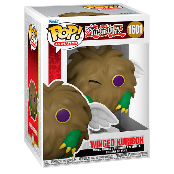 Vue rapprochée de la figurine Winged Kuriboh Funko POP avec détails précis et couleurs vives sur fond blanc