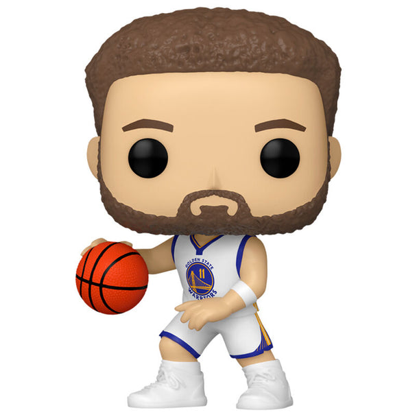 Figurine Funko POP Klay Thompson en tenue des Golden State Warriors, hauteur 9 cm, présentée dans sa boîte cadeau.