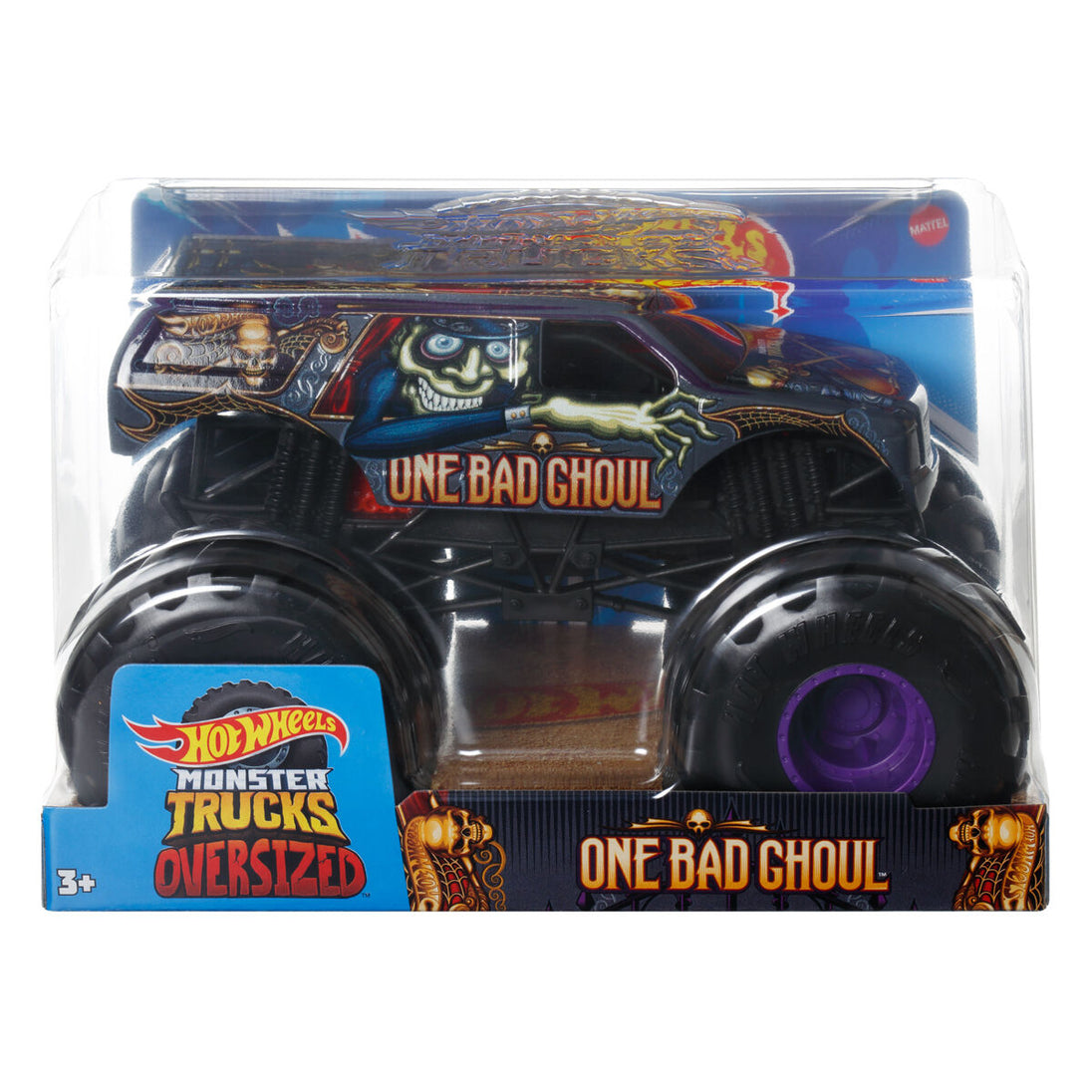 Présentation des Monster Trucks Hot Wheels dans leur emballage avec étiquettes.