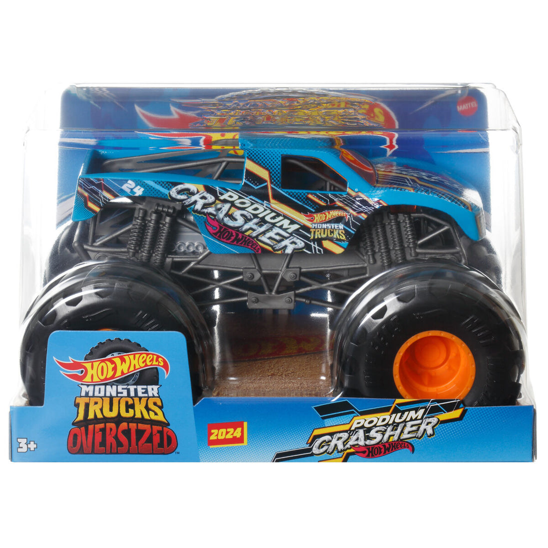 Hot Wheels Monster Truck noir avec roues renforcées prêt à écraser les obstacles.