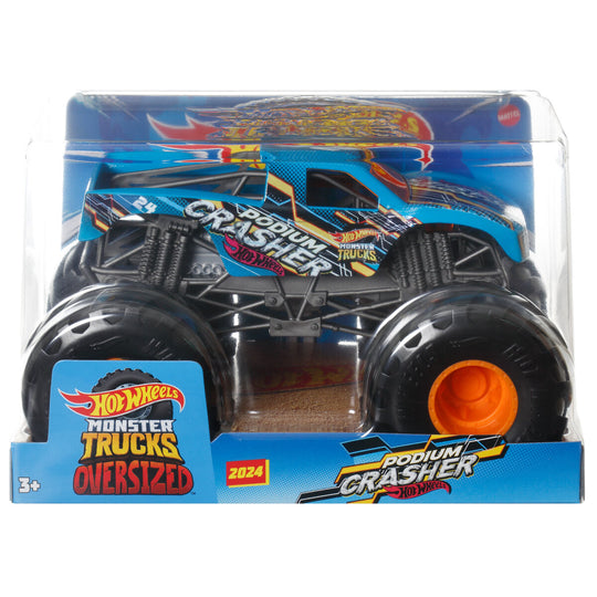 Hot Wheels Monster Truck noir avec roues renforcées prêt à écraser les obstacles.
