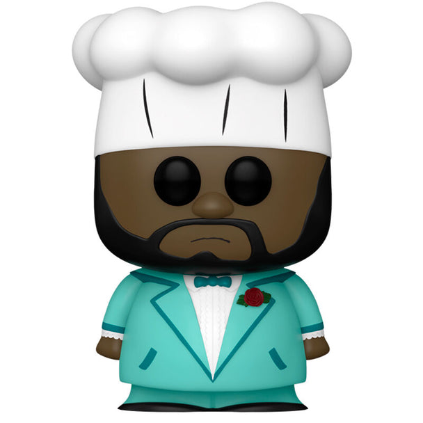 Figurine Funko POP Chef de South Park en vinyle de 9 cm, vue de face dans sa boîte cadeau officielle