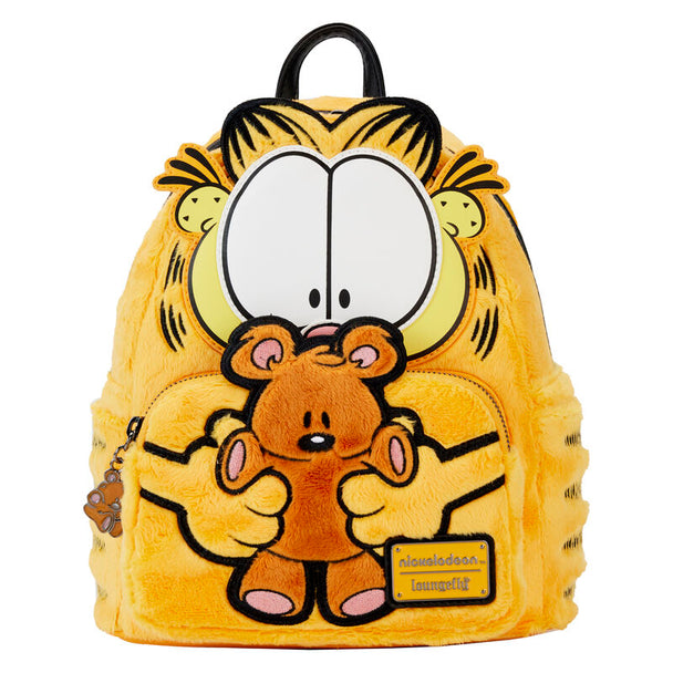 Sac à dos Loungefly Garfield & Pooky vue de face avec détails brodés et peluche sur fond blanc