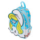 Profil latéral montrant la poche latérale et la texture du simili cuir du sac à dos Smurfette