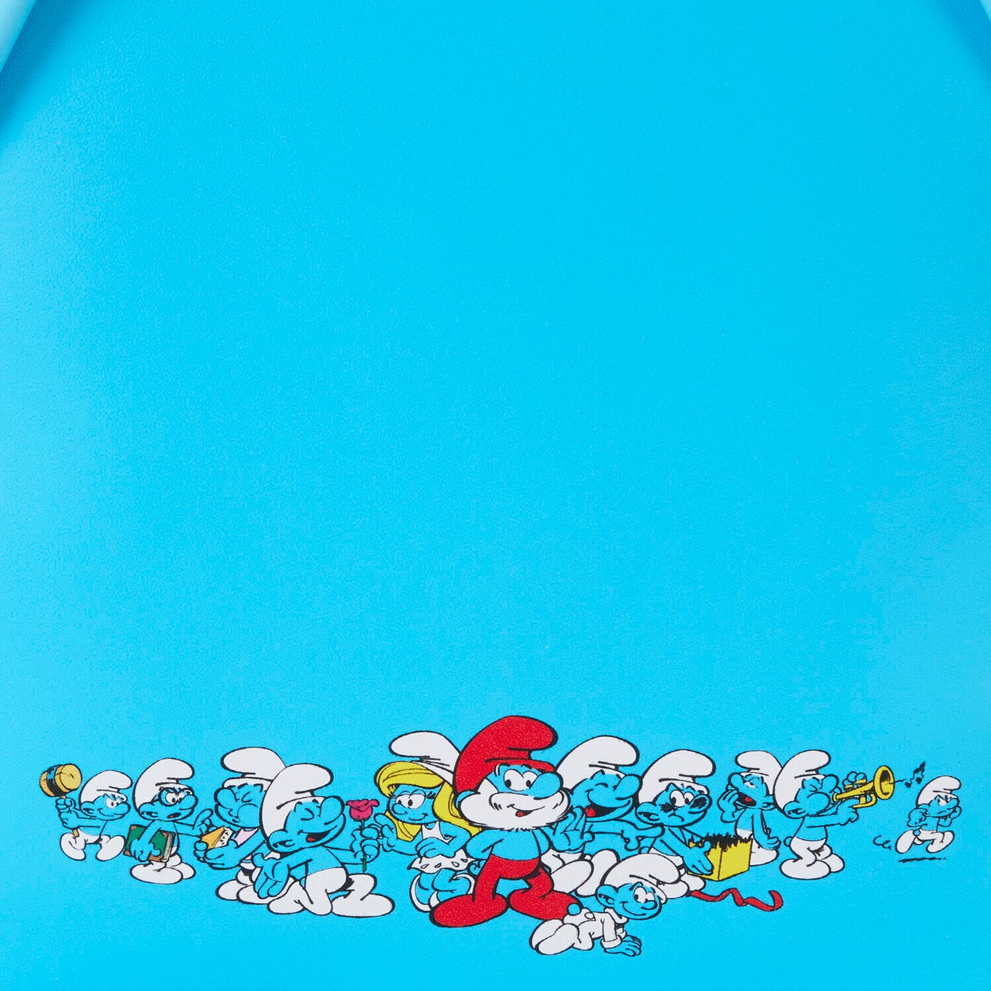 Intérieur du sac à dos Smurfette avec doublure assortie imprimée et espace de rangement organisé