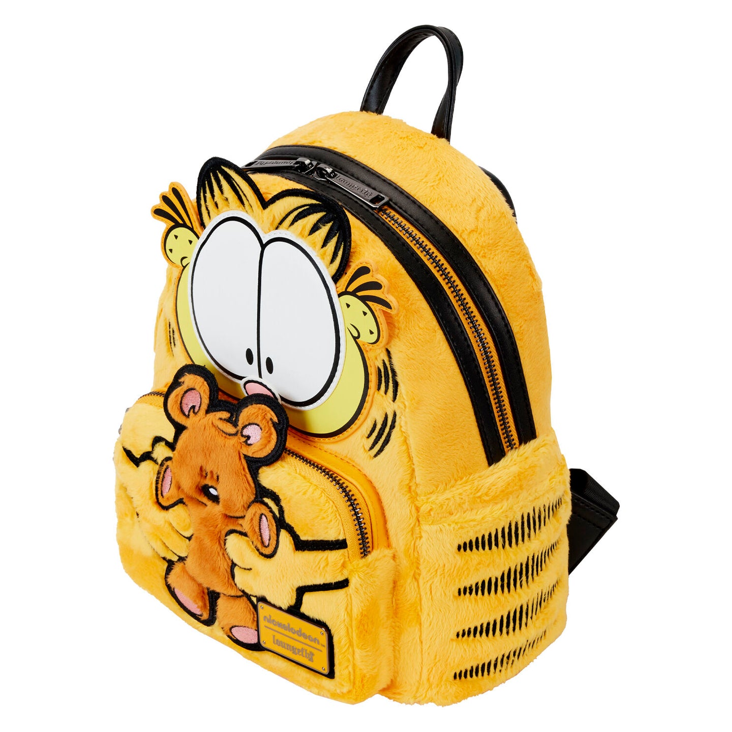 Détail des broderies et appliqués Garfield et Pooky sur le sac à dos Loungefly
