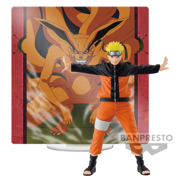 Figurine Naruto Uzumaki de 13 cm issue de Naruto Shippuden par BANPRESTO, montrant Naruto en posture dynamique avec des détails précis.