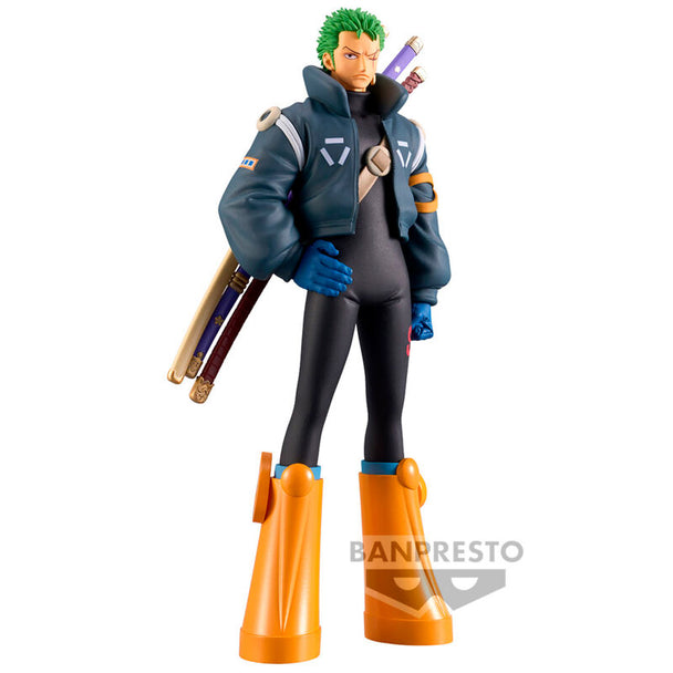 Figurine Roronoa Zoro One Piece Egghead 17 cm par BANPRESTO, vue de face avec détails soignés.