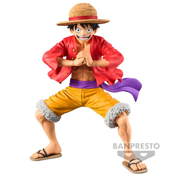 Figurine officielle Monkey D Luffy Grandista 21cm par BANPRESTO, représentant le personnage dans une pose dynamique.