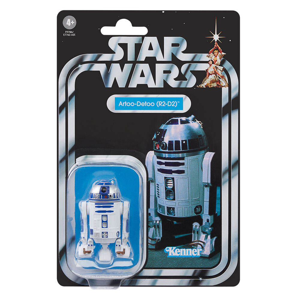 Figurine R2-D2 posée sur un fond neutre montrant ses détails précis