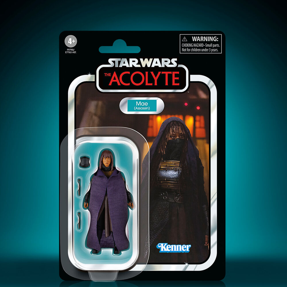 Vue latérale de la figurine Star Wars The Acolyte Mae Assassin montrant les articulations