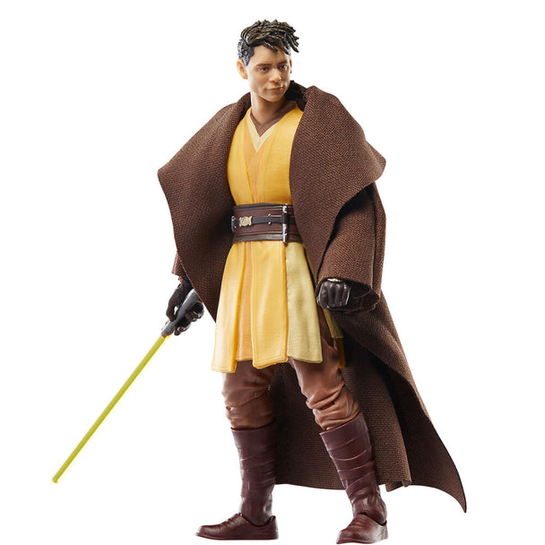 Vue latérale de la figurine Yord Fandar en tenue Jedi détaillée de 15 cm