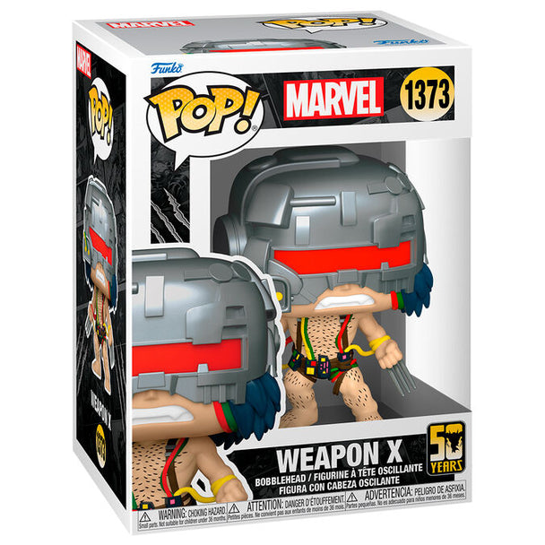 Figurine Funko POP Wolverine 50e Anniversaire en vinyle, édition Weapon X, vue de face dans sa boîte cadeau