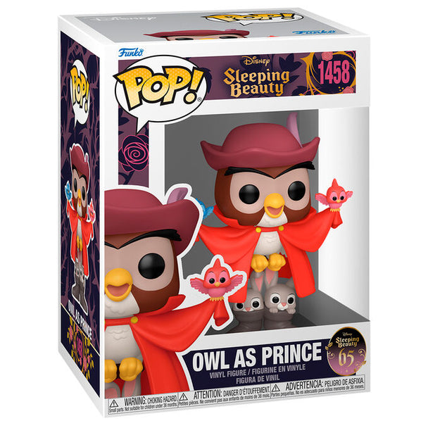 Figurine Funko POP de 9 cm représentant la chouette transformée en prince de La Belle au Bois Dormant dans sa boîte cadeau