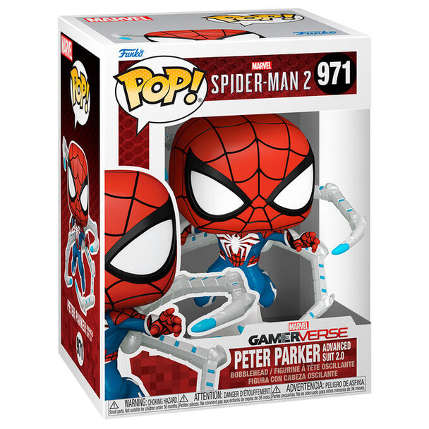 Figurine Funko POP Spiderman 2 Peter Parker Advanced Suit 9cm en vinyle dans sa boîte cadeau Marvel
