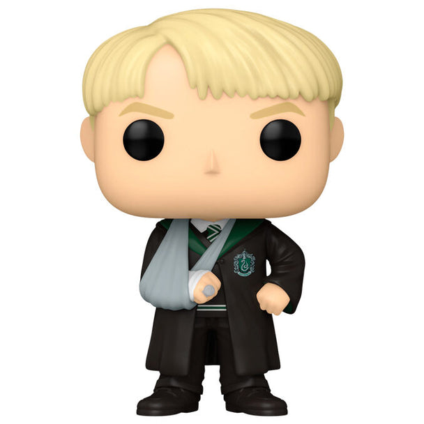 Vue rapprochée de la figurine Funko POP Draco Malfoy bras cassé avec détails précis et couleurs vives