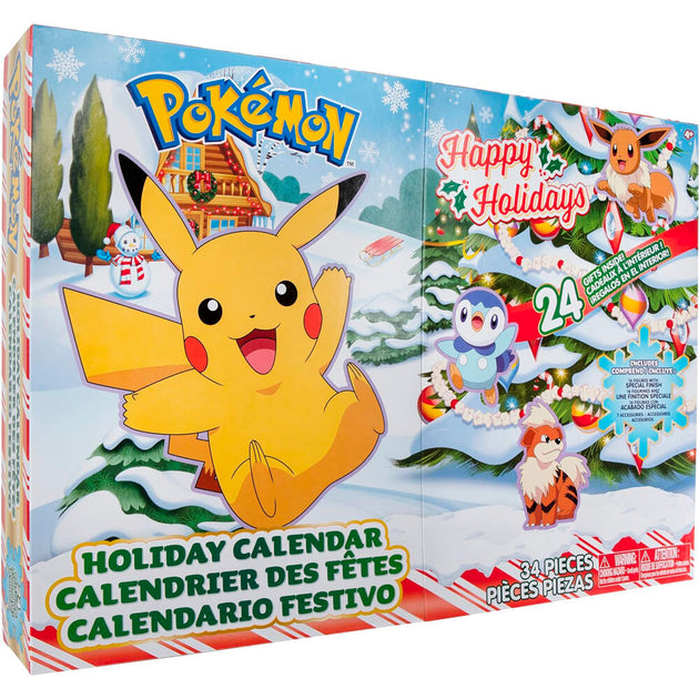 Vue générale du calendrier de l'Avent Pokémon officiel NINTENDO avec 24 fenêtres colorées