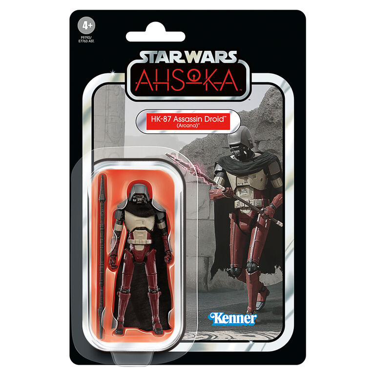 Figurine Star Wars Ashoka HK-87 Assassin Droid de 9,5 cm vue de face avec accessoires