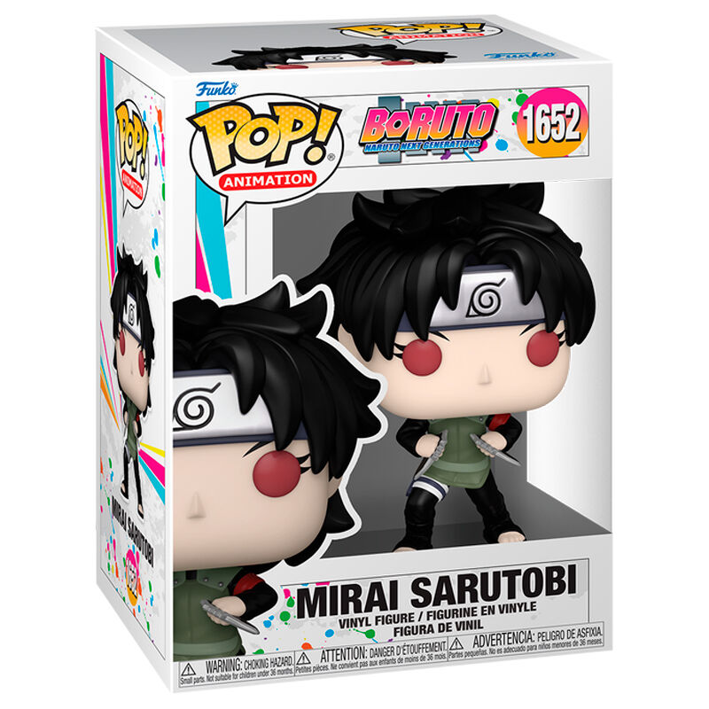 Figurine Funko POP de Boruto Mirai Sarutobi en vinyle de 9 cm dans sa boîte cadeau officielle