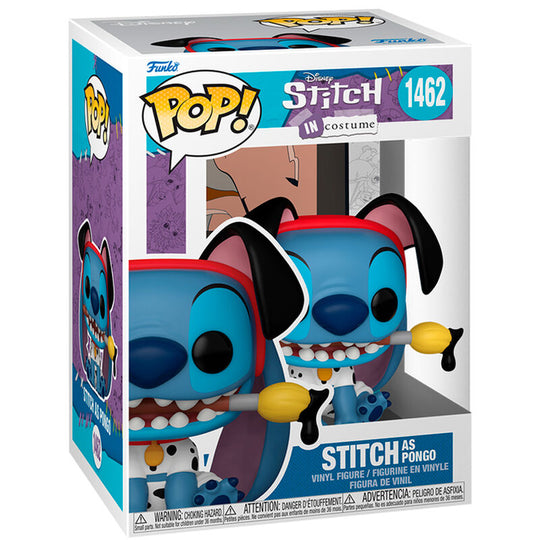 Figurine Funko POP Stitch déguisé en Pongo en vinyle de 9 cm dans sa boîte cadeau officielle