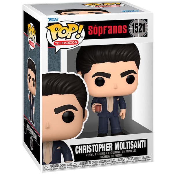 Vue rapprochée de la figurine Funko POP Christopher Moltisanti avec détails du visage et costume