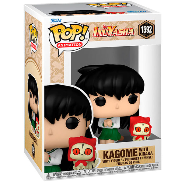 Vue rapprochée de la figurine Funko POP Inuyasha Kagome avec Kirara, montrant les détails colorés et la qualité du vinyle