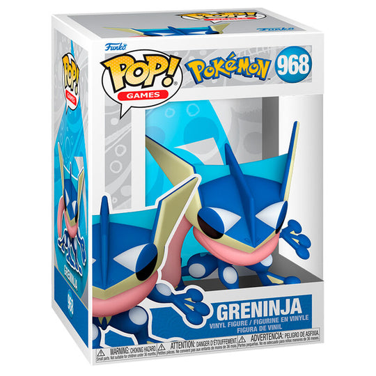 Vue rapprochée de la figurine Funko POP Greninja Pokémon montrant les détails précis du vinyle