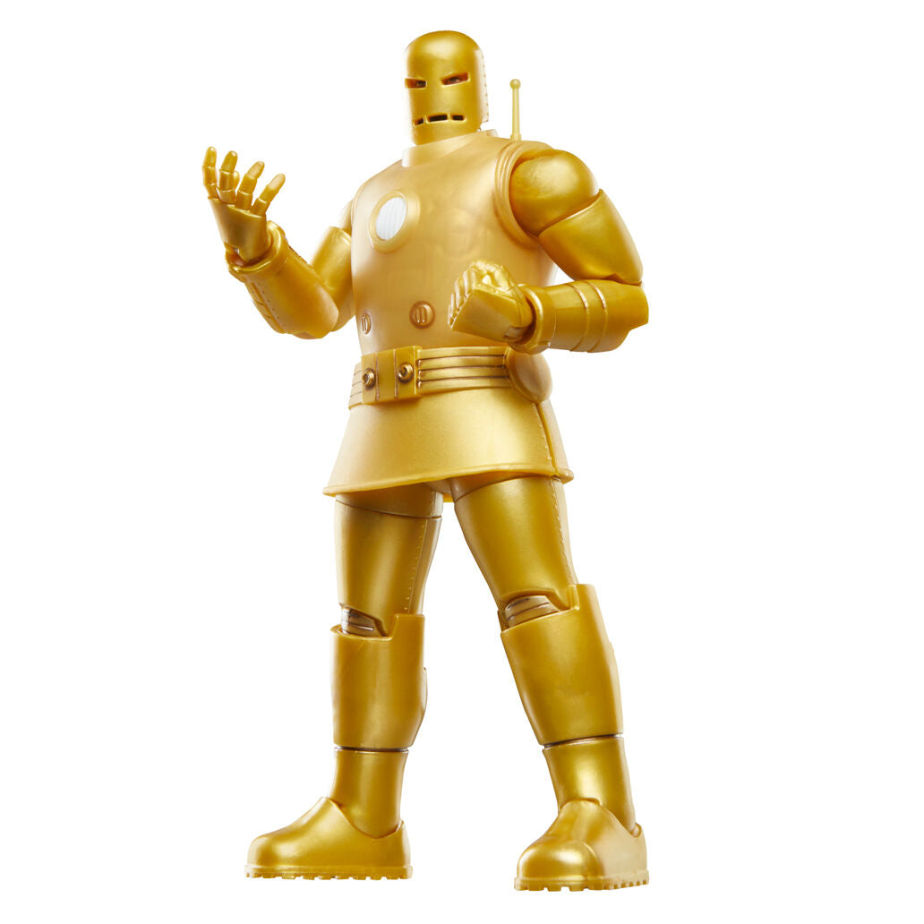 Figurine Iron Man Model 01-Gold avec accessoires posés à côté sur fond neutre