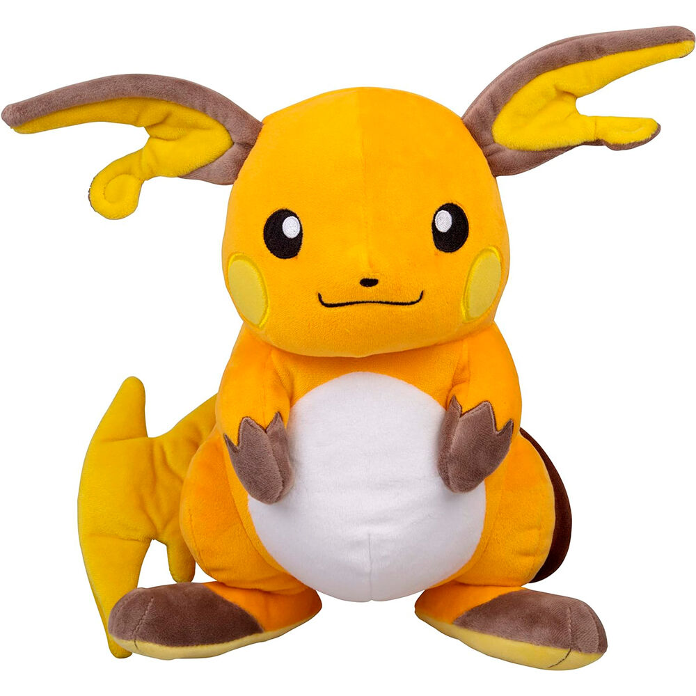 Peluche Raichu Pokémon de 25 cm montrant sa queue en forme d'éclair caractéristique