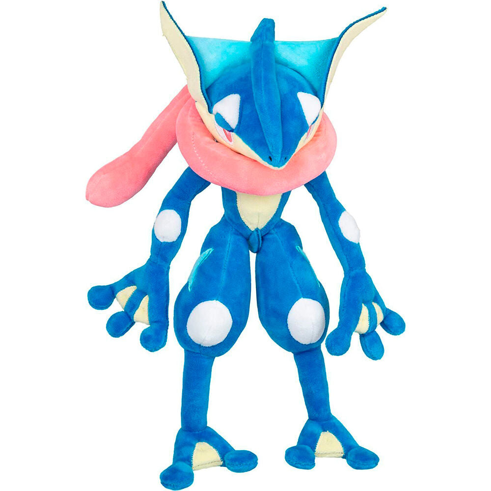 Peluche Greninja Pokémon de 30cm vue de face avec détails précis et couleurs vives
