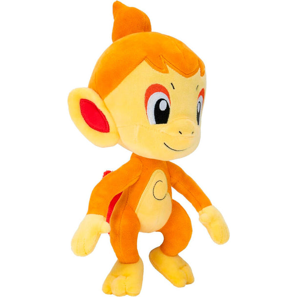 Détail du visage souriant de la peluche Chimchar Pokémon signée JAZWARES