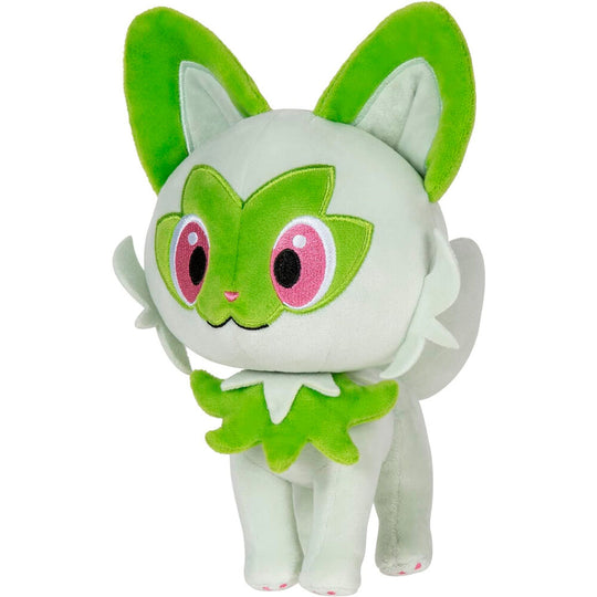 Peluche Pokémon Sprigatito 20cm vue de face avec couleurs vives et détails précis