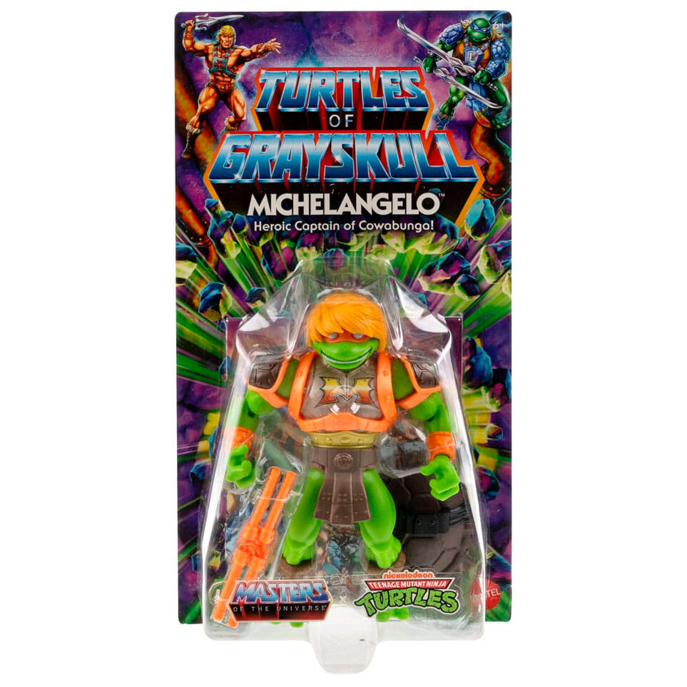 Détail des articulations de la figurine Michelangelo de la série Masters of the Universe Turtles of Grayskull