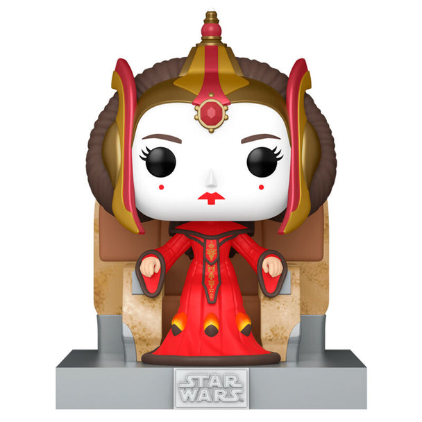 Figurine POP Deluxe FUNKO de la Reine Amidala de Star Wars assise sur son trône, vue de face avec détails précis.