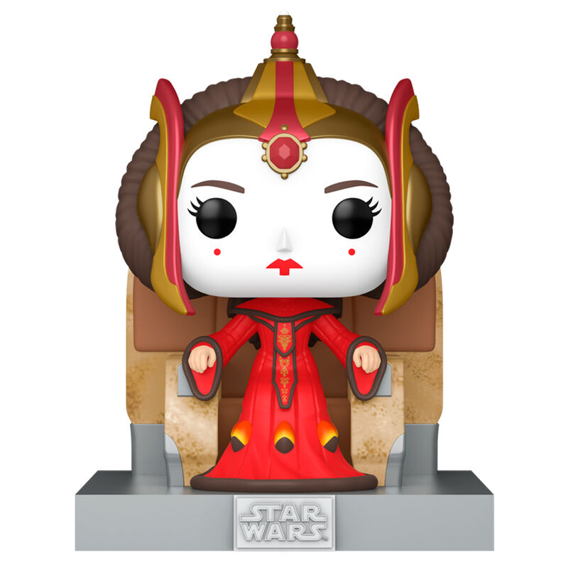 Figurine POP Deluxe FUNKO de la Reine Amidala de Star Wars assise sur son trône, vue de face avec détails précis.