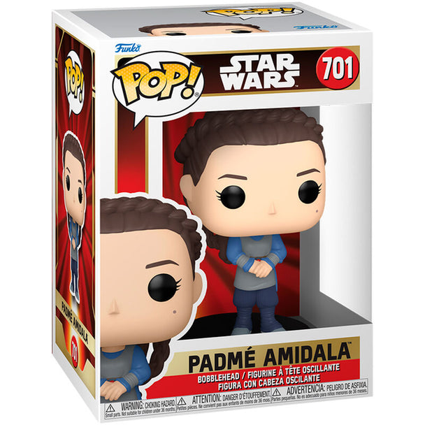 Vue de côté de la figurine Funko POP Padmé Amidala Star Wars, mettant en valeur les détails du costume et du visage
