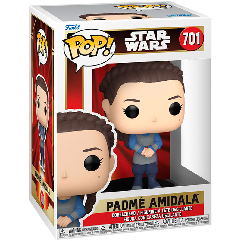 Vue de côté de la figurine Funko POP Padmé Amidala Star Wars, mettant en valeur les détails du costume et du visage