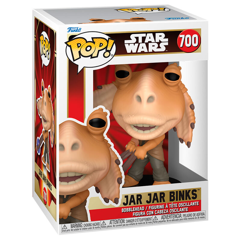 Vue détaillée de la figurine Funko POP Jar Jar Binks avec ses couleurs vives et son design fidèle au personnage