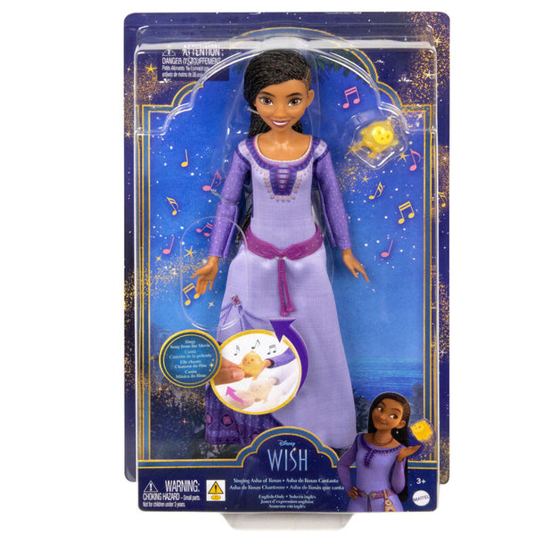 Poupée chantante Asha de Rosas Disney Wish avec robe rose et accessoires sur fond blanc