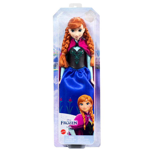 Poupée Anna Disney Frozen MATTEL en tenue bleue et violette avec cape, vue de face