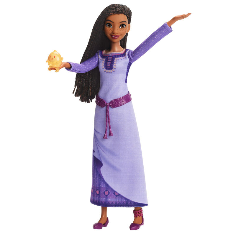 Boîte du produit poupée chantante Asha Disney Wish avec informations et images